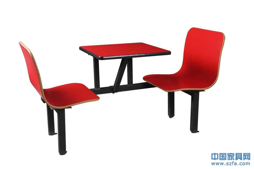 紅色的食堂餐桌椅，連體餐桌椅，餐桌椅配套